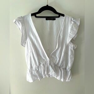 White crop top with ruffle sleeves